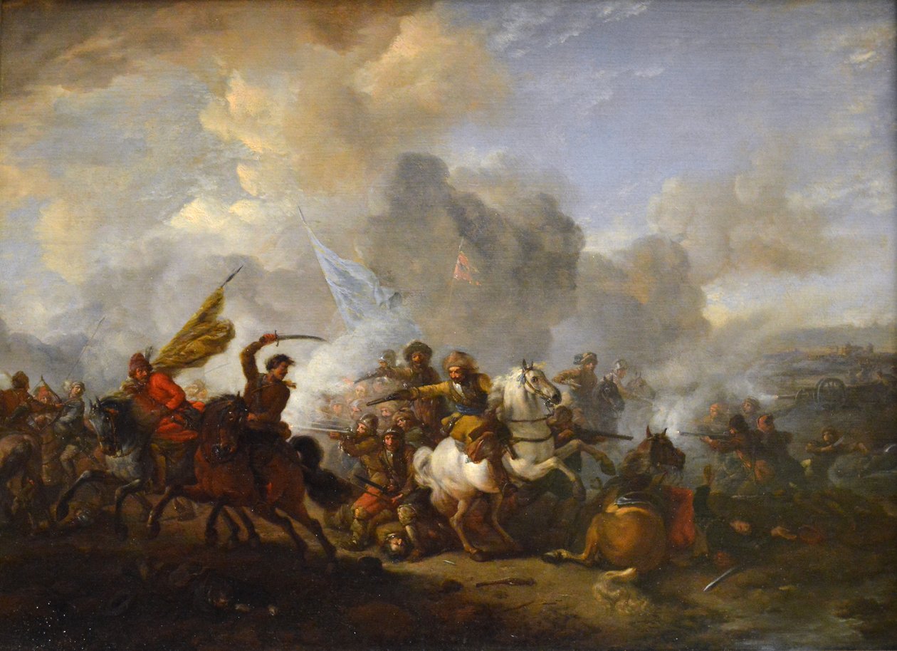Schermutseling van ruiters tussen Oriëntaals en Imperiaal door Philips Wouwerman