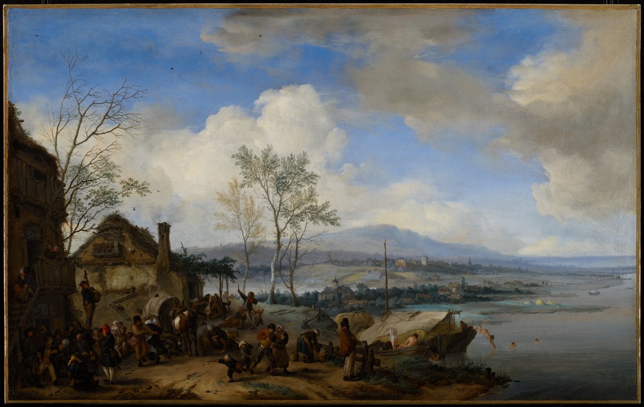 Vrolijke en Rumoerige Boeren in een Herberg, 1653 door Philips Wouwerman