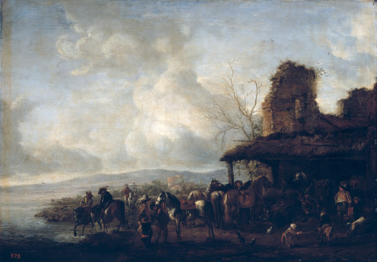 De stal van een vervallen huis door Philips Wouwerman