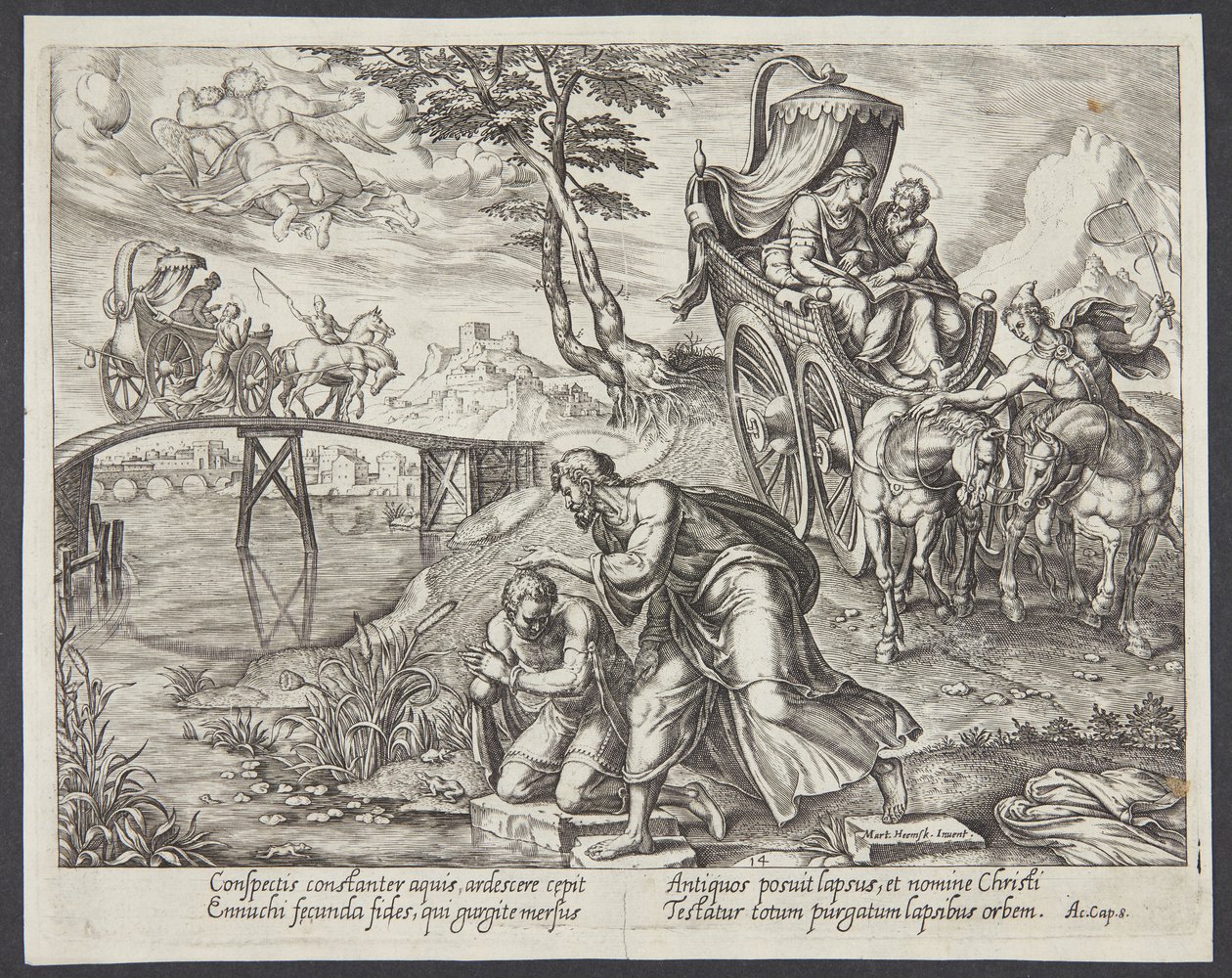 St. Philip doopt de eunuch door Philips Galle