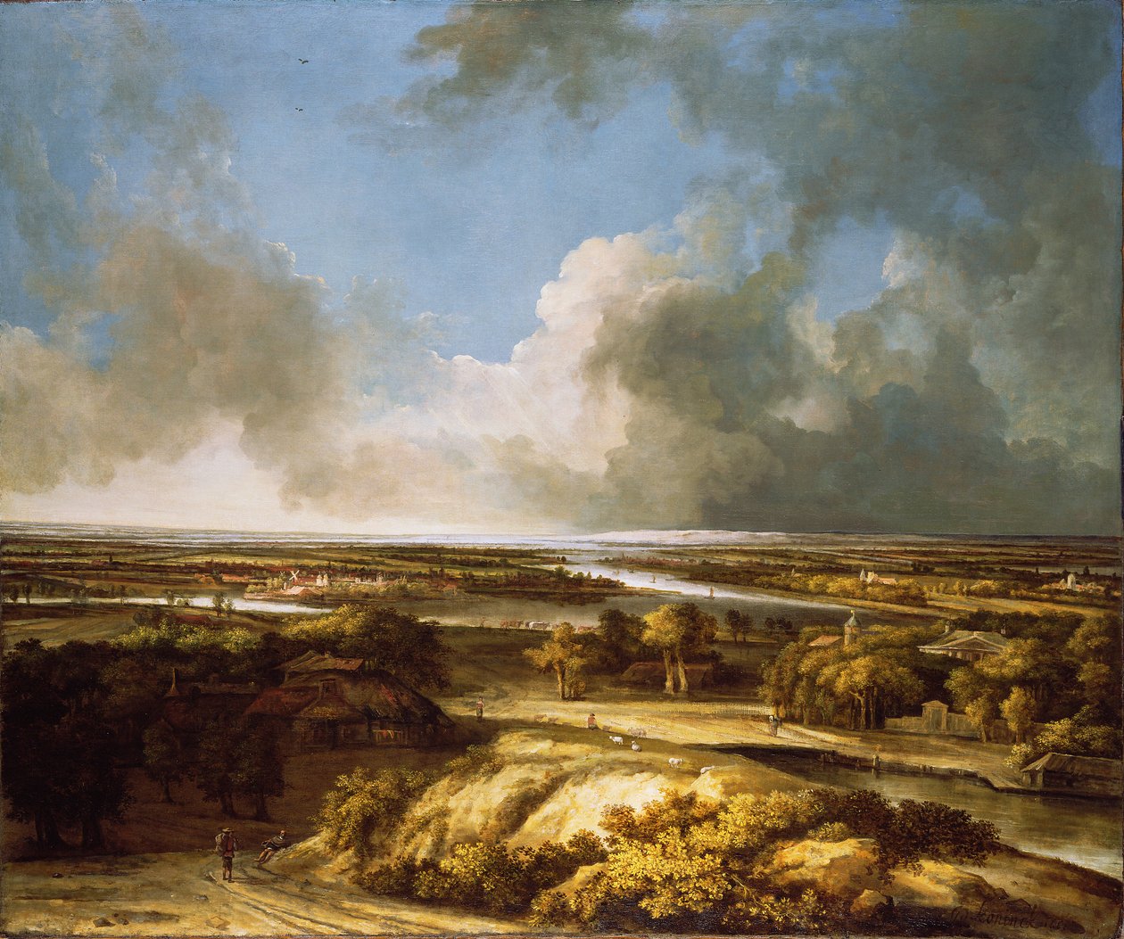 Een panoramisch landschap door Philips Koninck