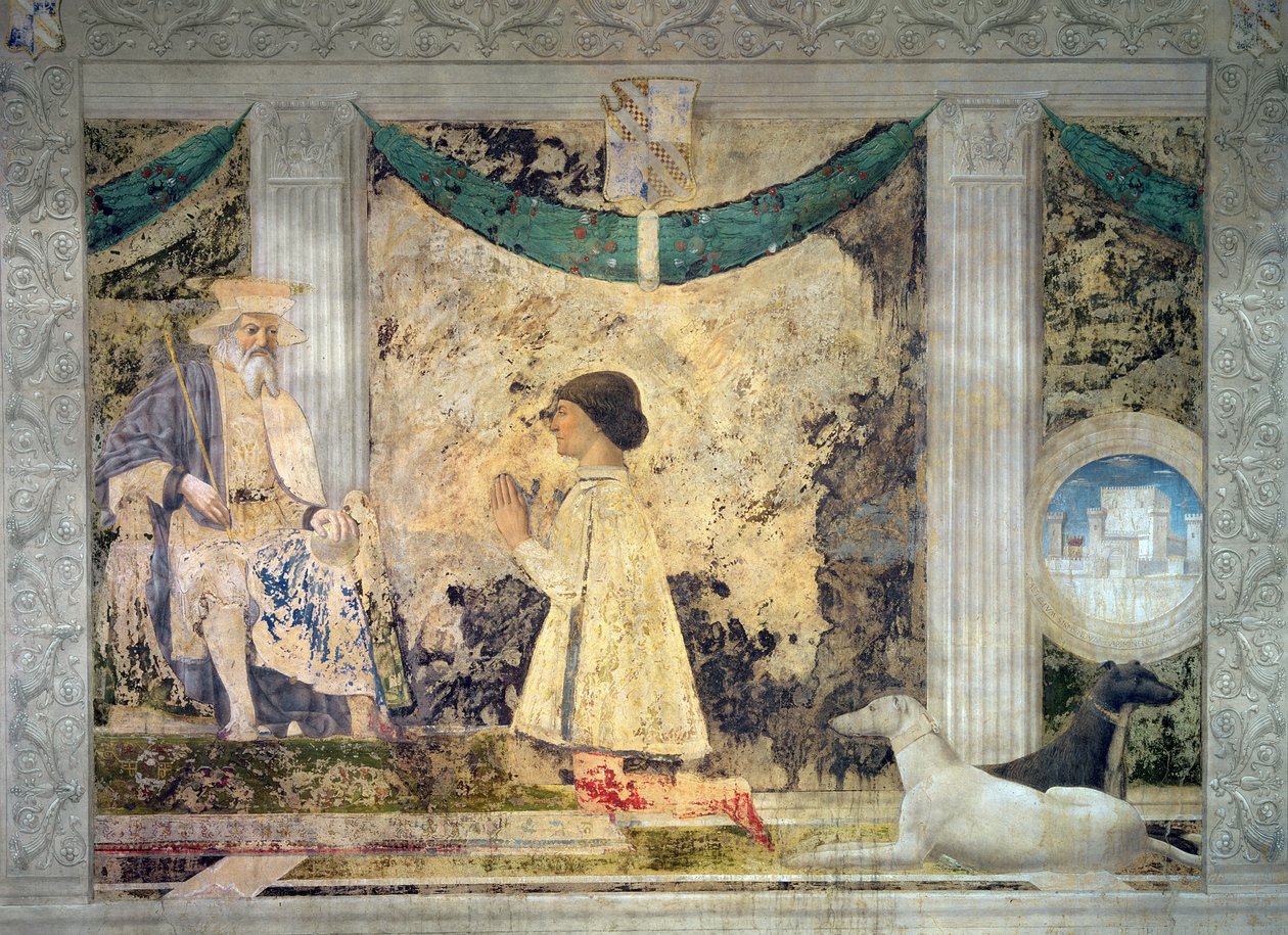 Sigismondo Malatesta (d.1468) knielend voor zijn patroon, St. Sigismund van Bourgondië, 1451 door Piero della Francesca