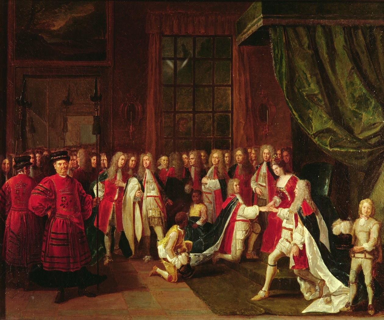 Koningin Anne en de Ridders van de Kousenband, ca.1720s door Pierre Angelis or Angillis