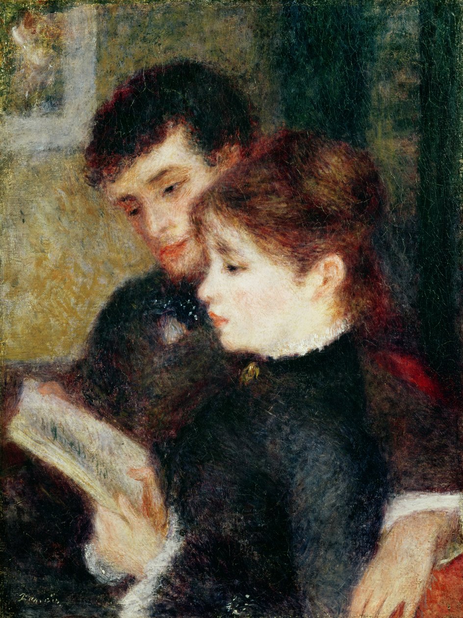 Koppel lezend (Edmond Renoir en Marguerite Legrand) door Pierre Auguste Renoir
