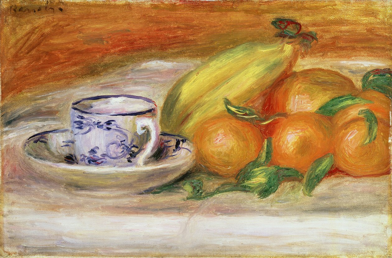 Fruit met kop en schotel door Pierre Auguste Renoir