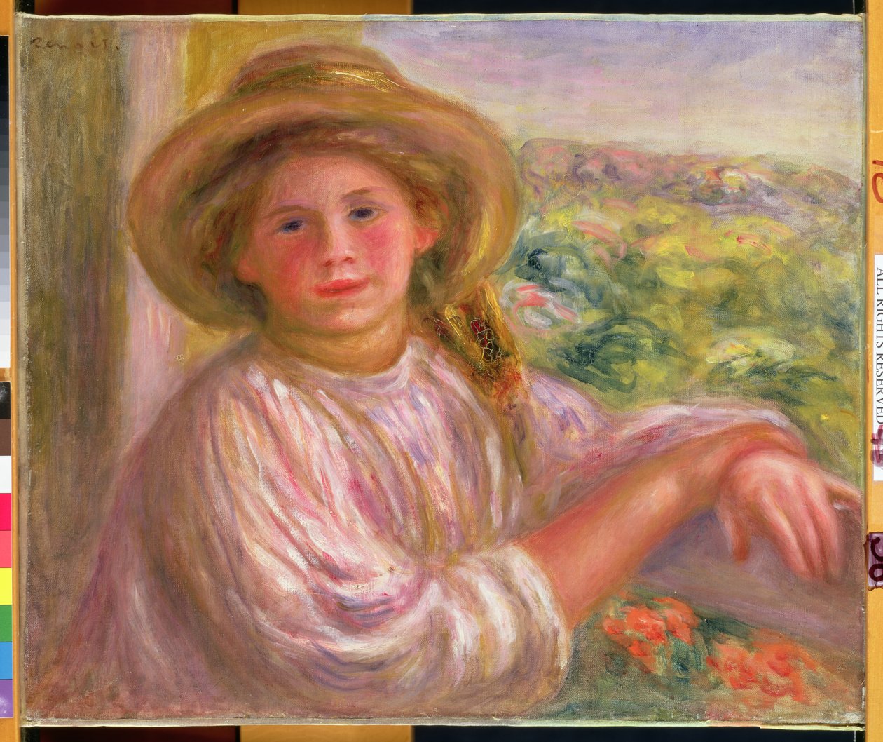 Meisje op een balkon in Cagnes door Pierre Auguste Renoir