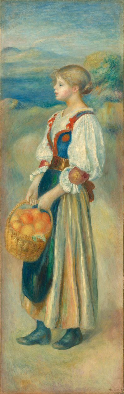 Meisje met een mand sinaasappels, ca. 1889 door Pierre Auguste Renoir