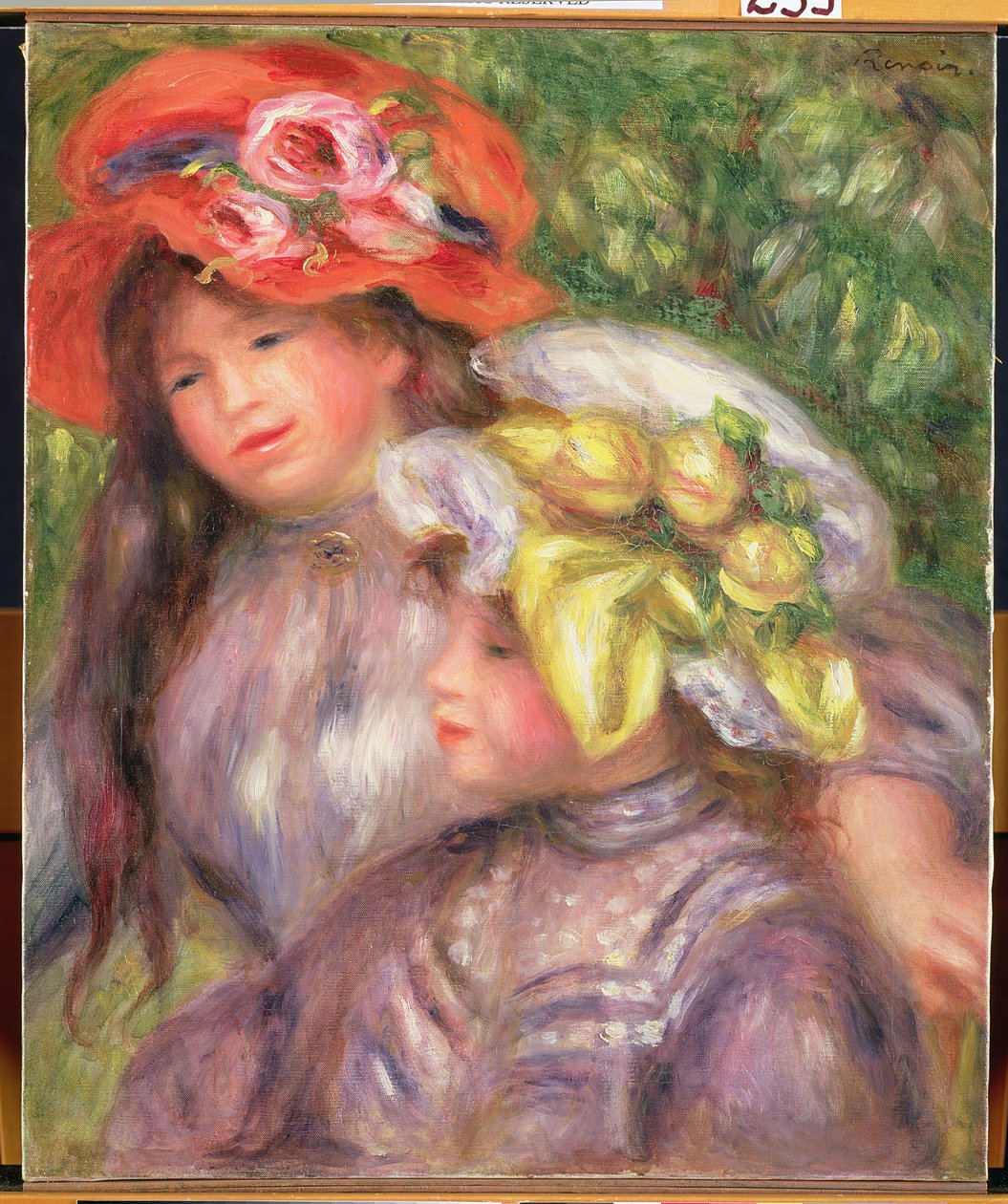 Hoofden van Twee Meisjes met Hoeden door Pierre Auguste Renoir