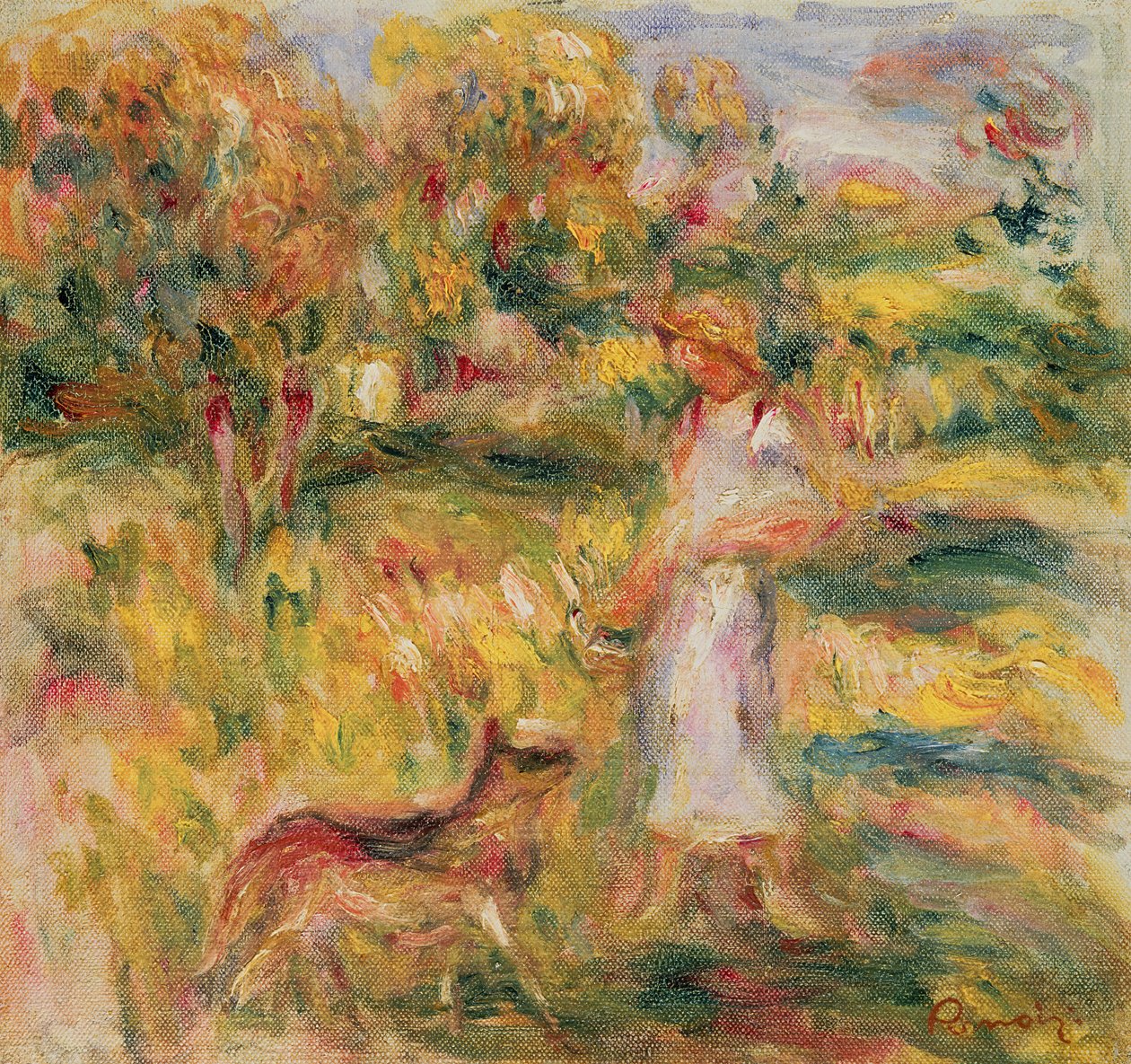 Landschap met de vrouw van de kunstenaar en Zaza, c.1919 door Pierre Auguste Renoir