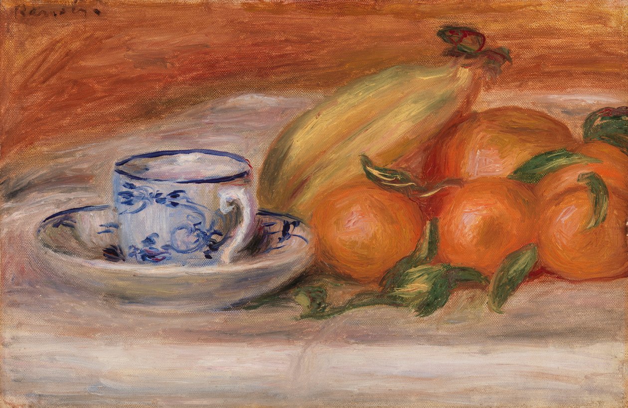 Sinaasappels, bananen en theekopje door Pierre Auguste Renoir