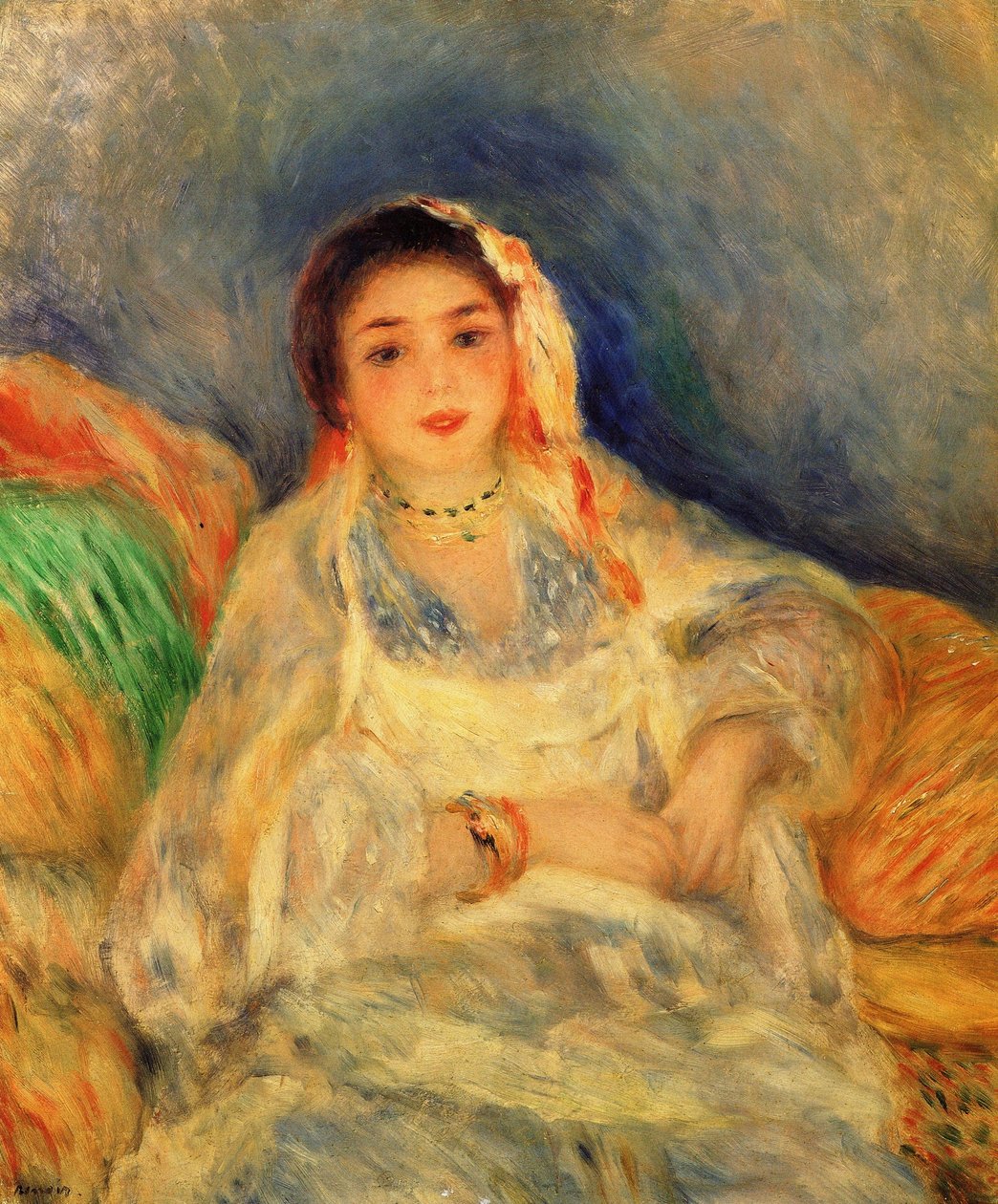 Zittende Algerijnse vrouw door Pierre Auguste Renoir