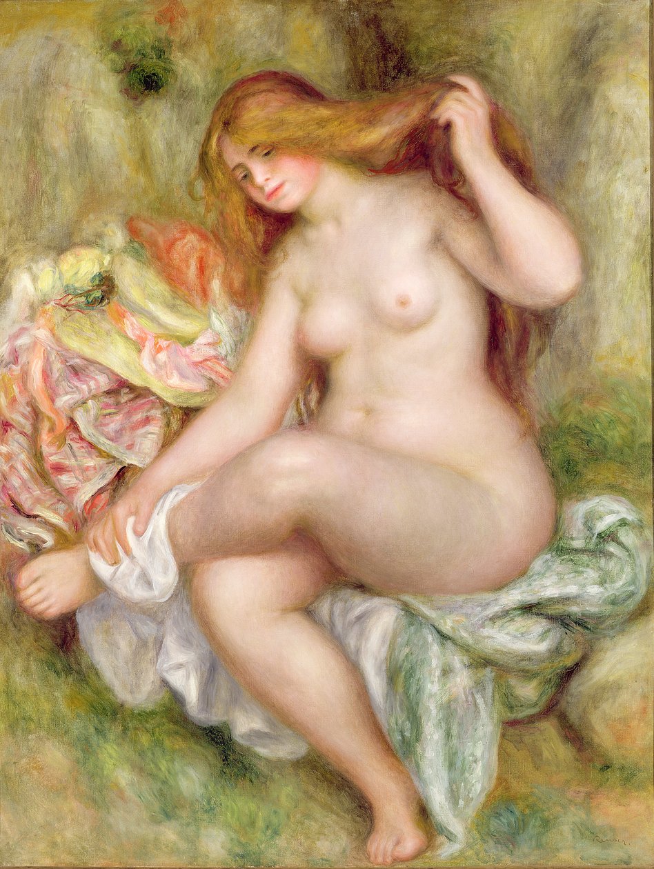 Zittende badgast, 1903-06 door Pierre Auguste Renoir