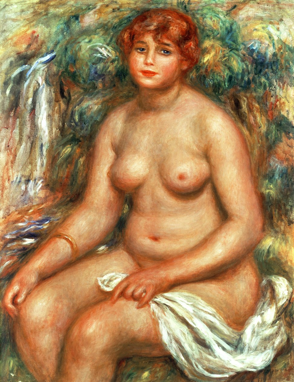 Zittende Baadster, 1916 door Pierre Auguste Renoir