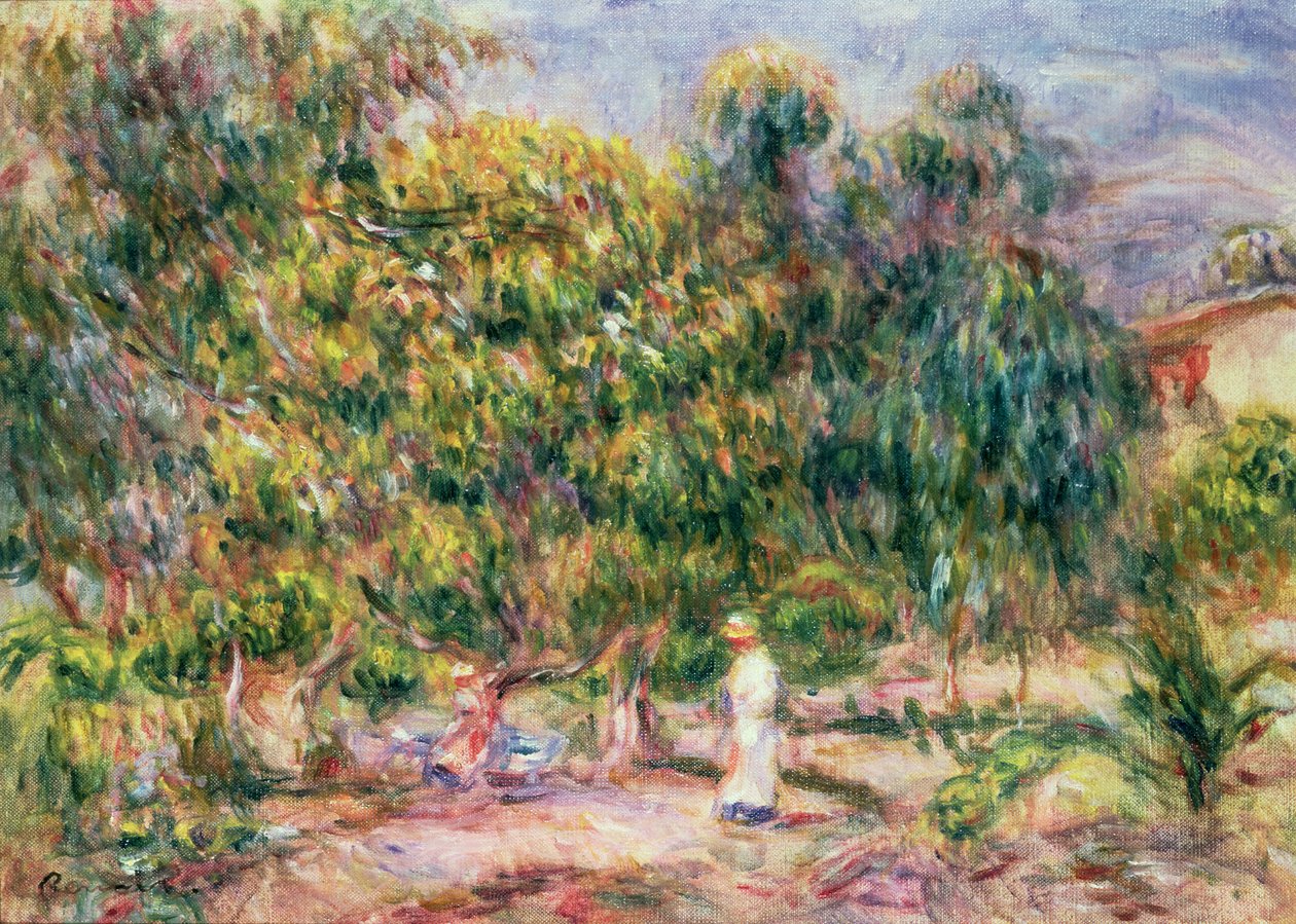 De vrouw in het wit in de tuin van Les Colettes, 1915 door Pierre Auguste Renoir