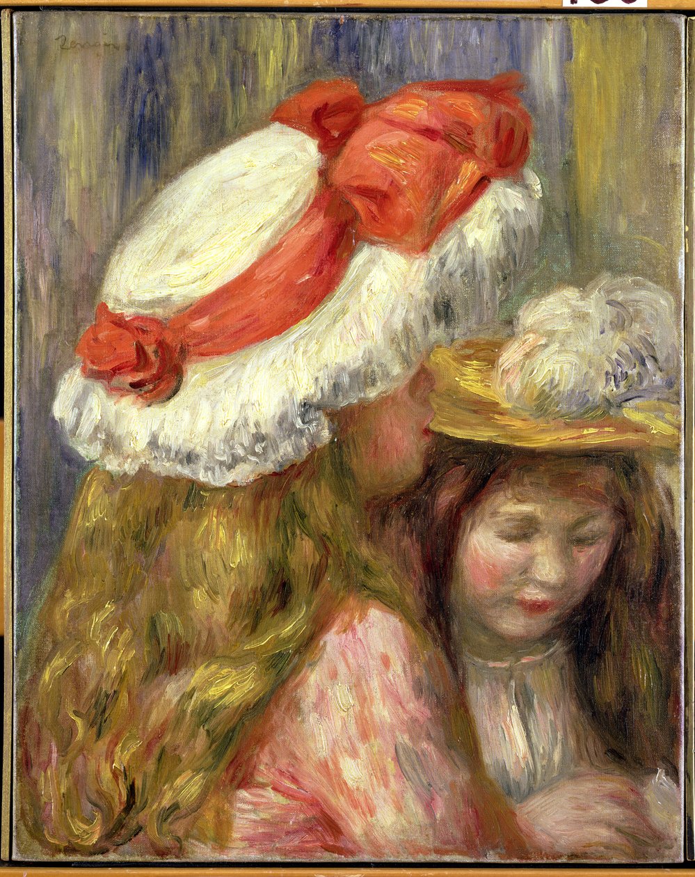 Twee meisjes met hoeden, c.1890 door Pierre Auguste Renoir