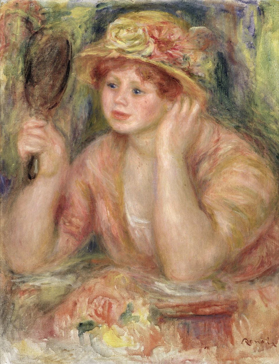 Vrouw met een Spiegel, ca. 1915 door Pierre Auguste Renoir