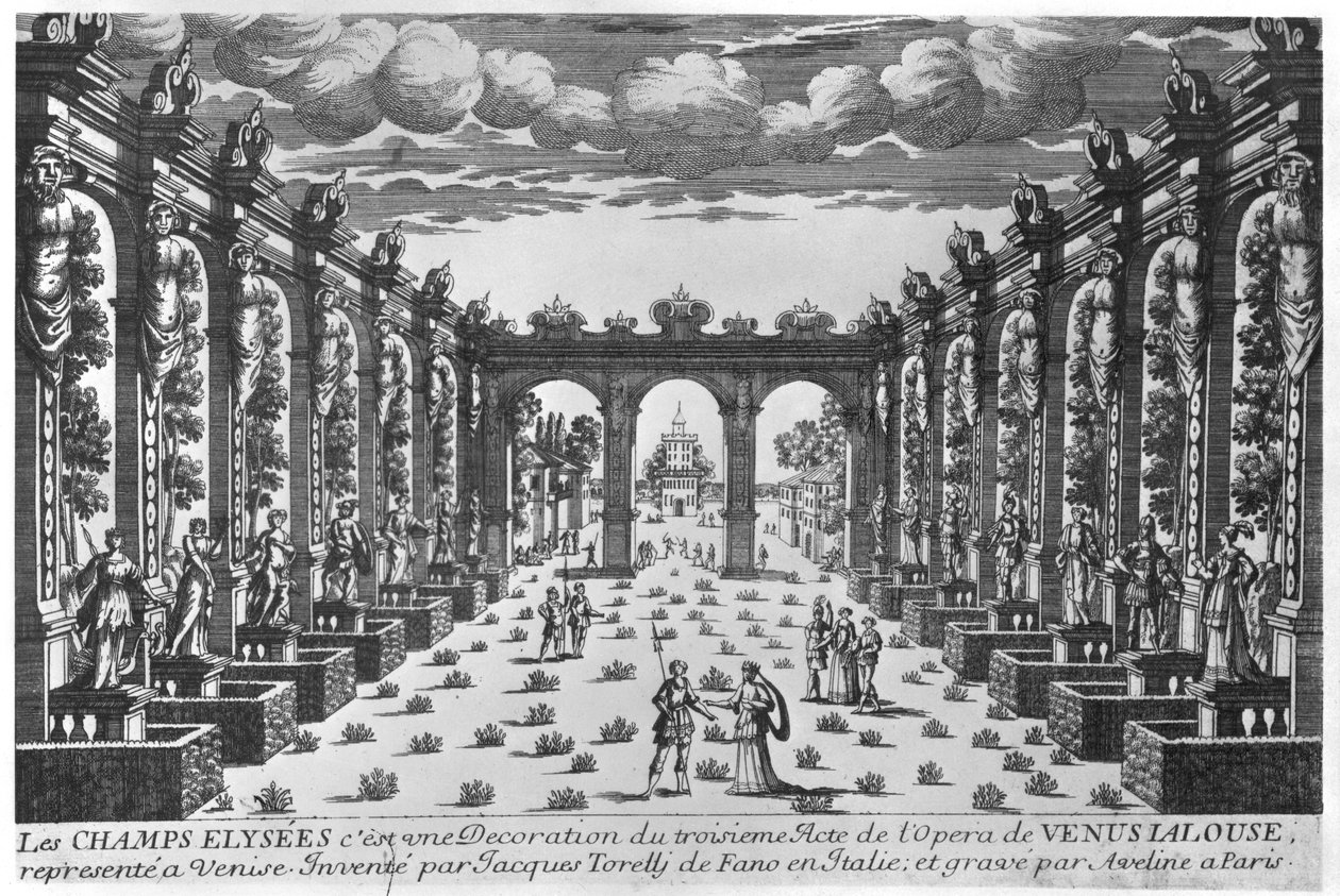Toneelontwerp door Giacomo Torelli voor de opera 