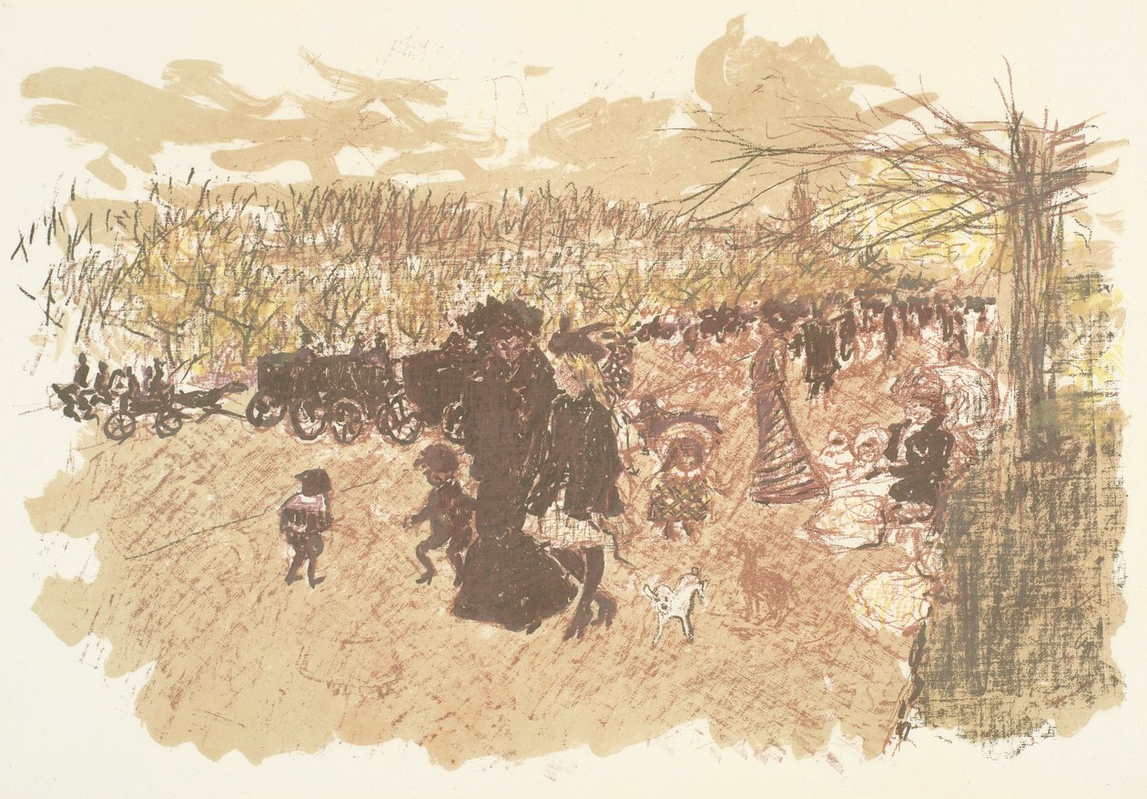 Avenue du Bois, lithografie uit de serie Enkele aspecten van het leven in Parijs door Pierre Bonnard