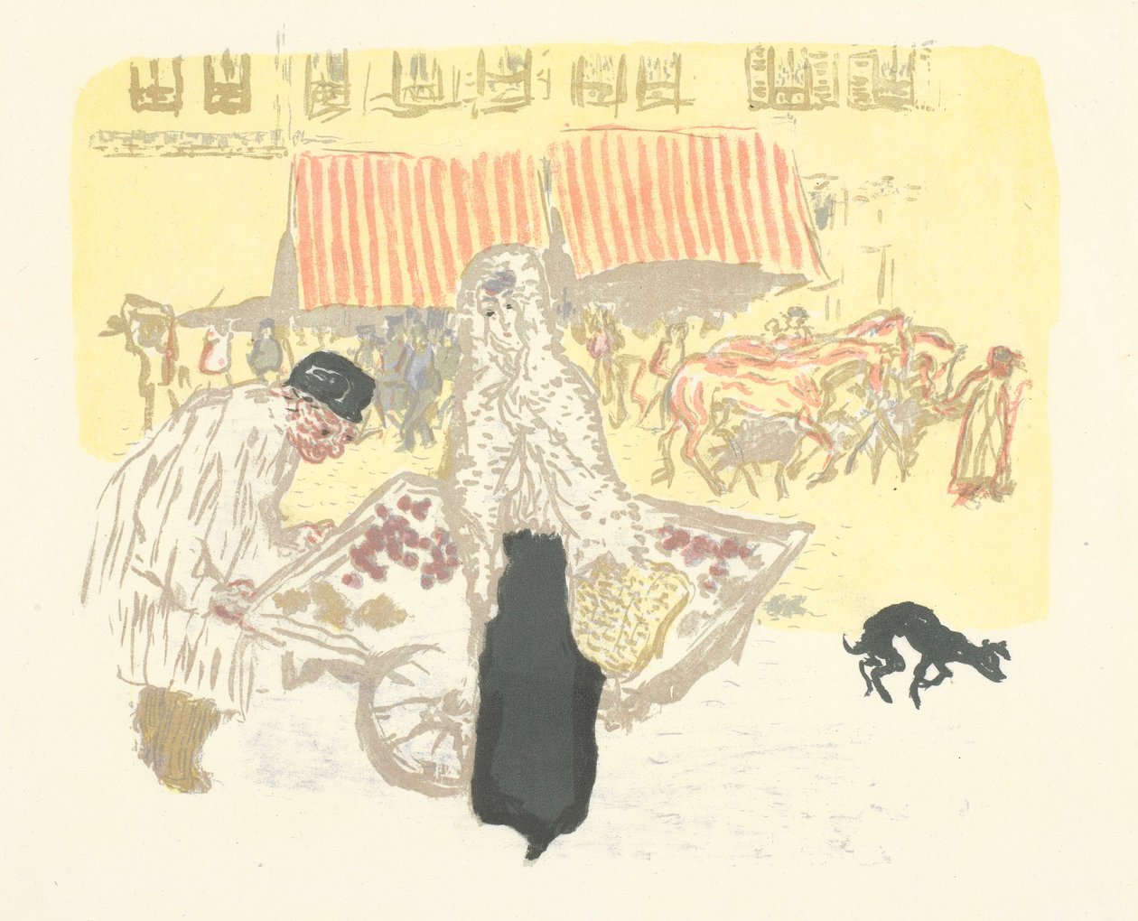 De Seizoensverkoper, lithografie uit de serie Enkele aspecten van het leven in Parijs door Pierre Bonnard