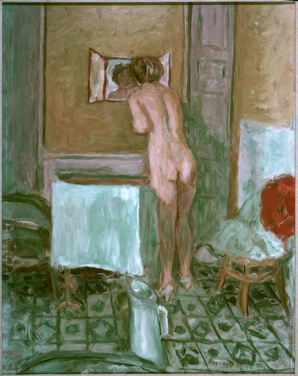Naakt met rode stof of Naakt bij de toilet door Pierre Bonnard