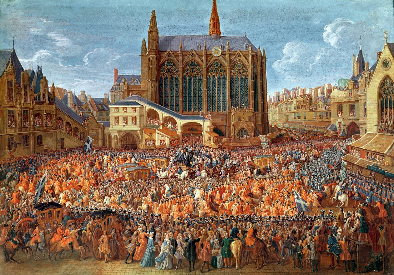 Het vertrek van Lodewijk XV (1710-74) uit Sainte-Chapelle na het 