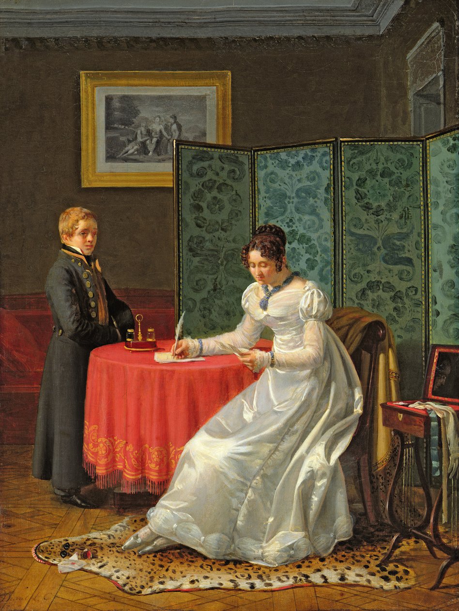 Vrouw die een brief schrijft door Pierre Duval Lecamus