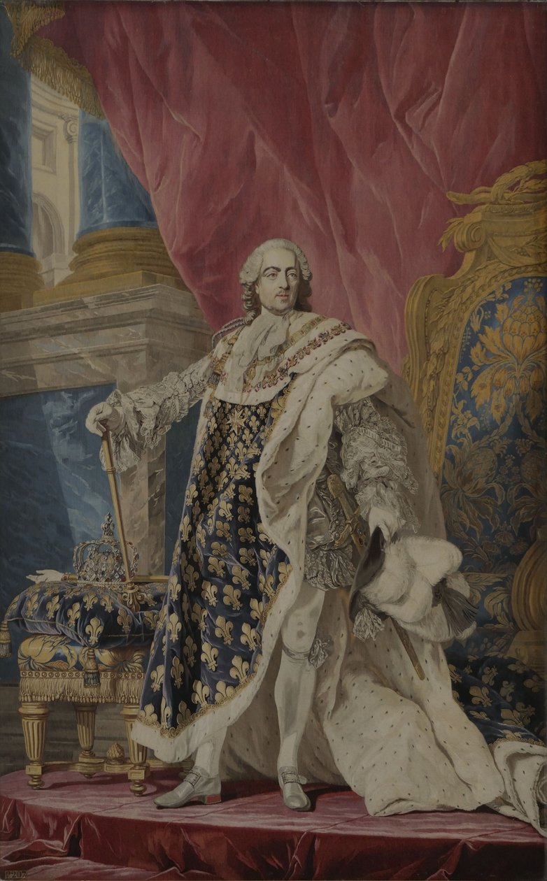 Portret van Lodewijk XV in koninklijk kostuum door Pierre François Cozette