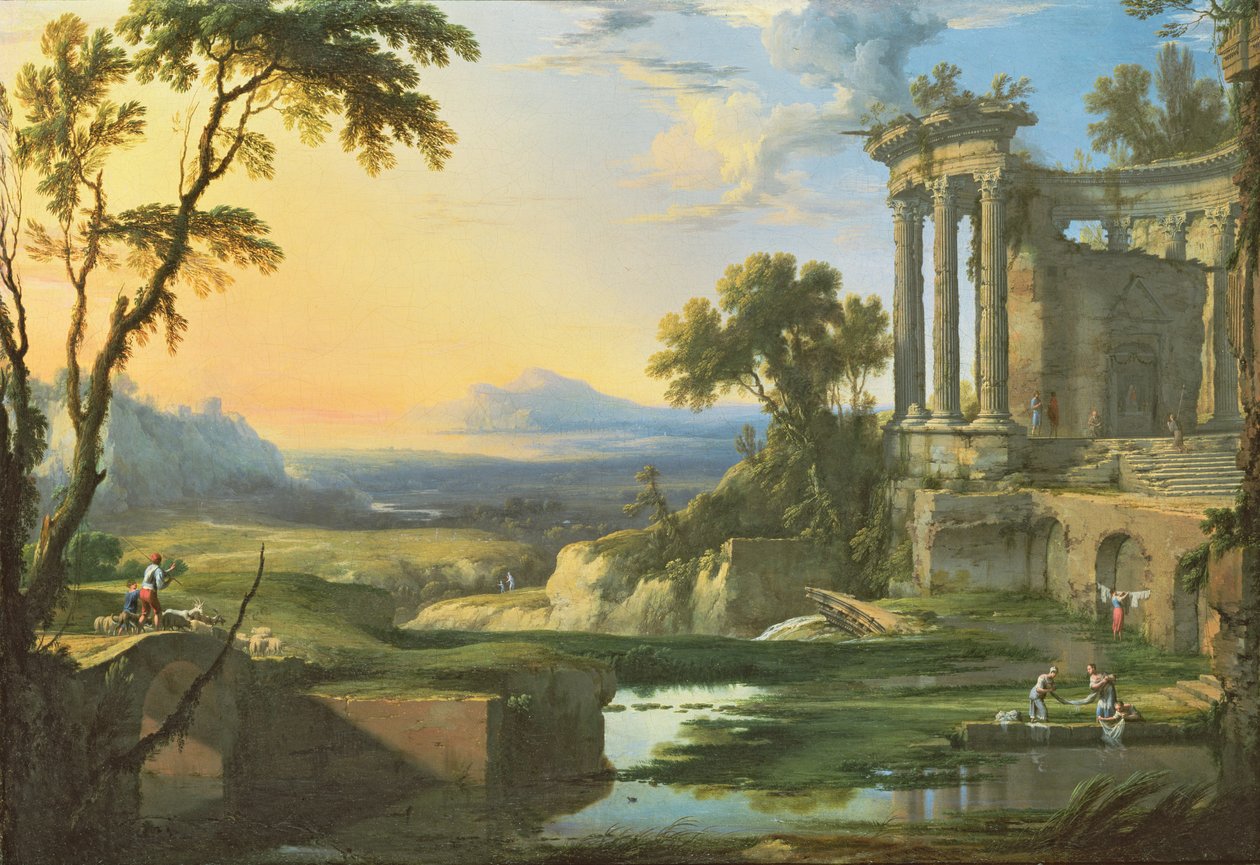 Italiaans landschap met ruïnes door Pierre Patel