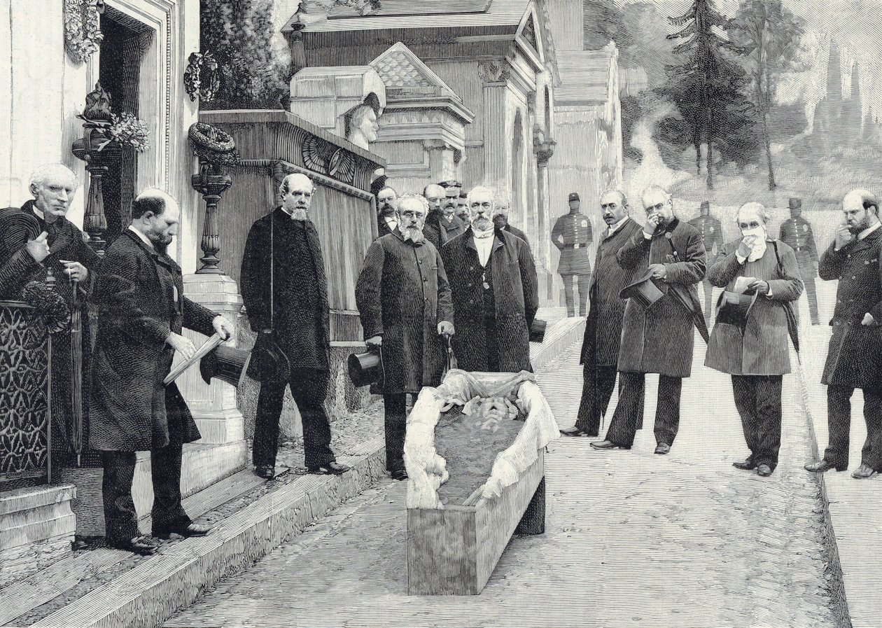 Opgraving van de resten van Rossini op Père-Lachaise door Pierre Petit