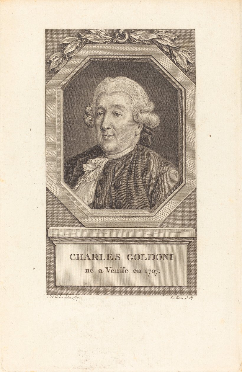 Charles Goldoni door Pierre Adrien Le Beau after Charles Nicolas Cochin II