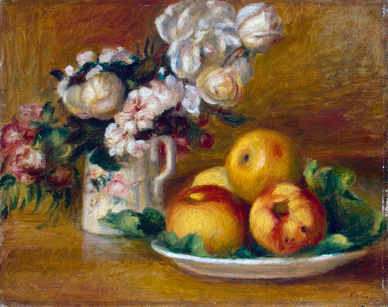 Appels en bloemen, ca. 1895 door Pierre Auguste Renoir