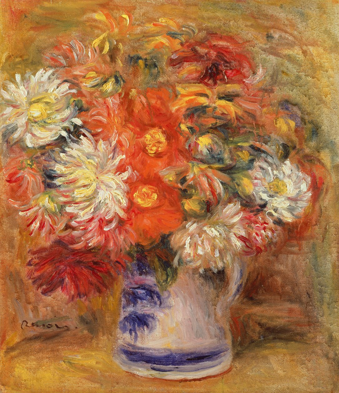 Chrysanten in een vaas door Pierre Auguste Renoir