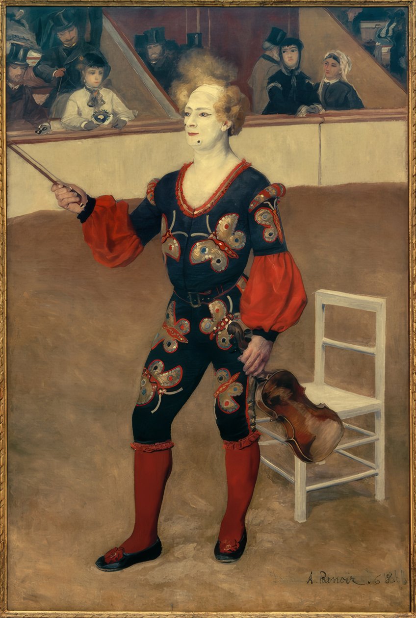 Clown in het circus door Pierre Auguste Renoir