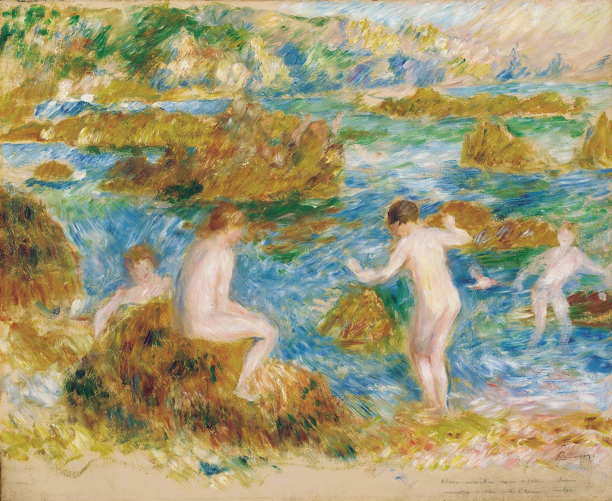 Naakte jongens op de rotsen in Guernsey door Pierre Auguste Renoir