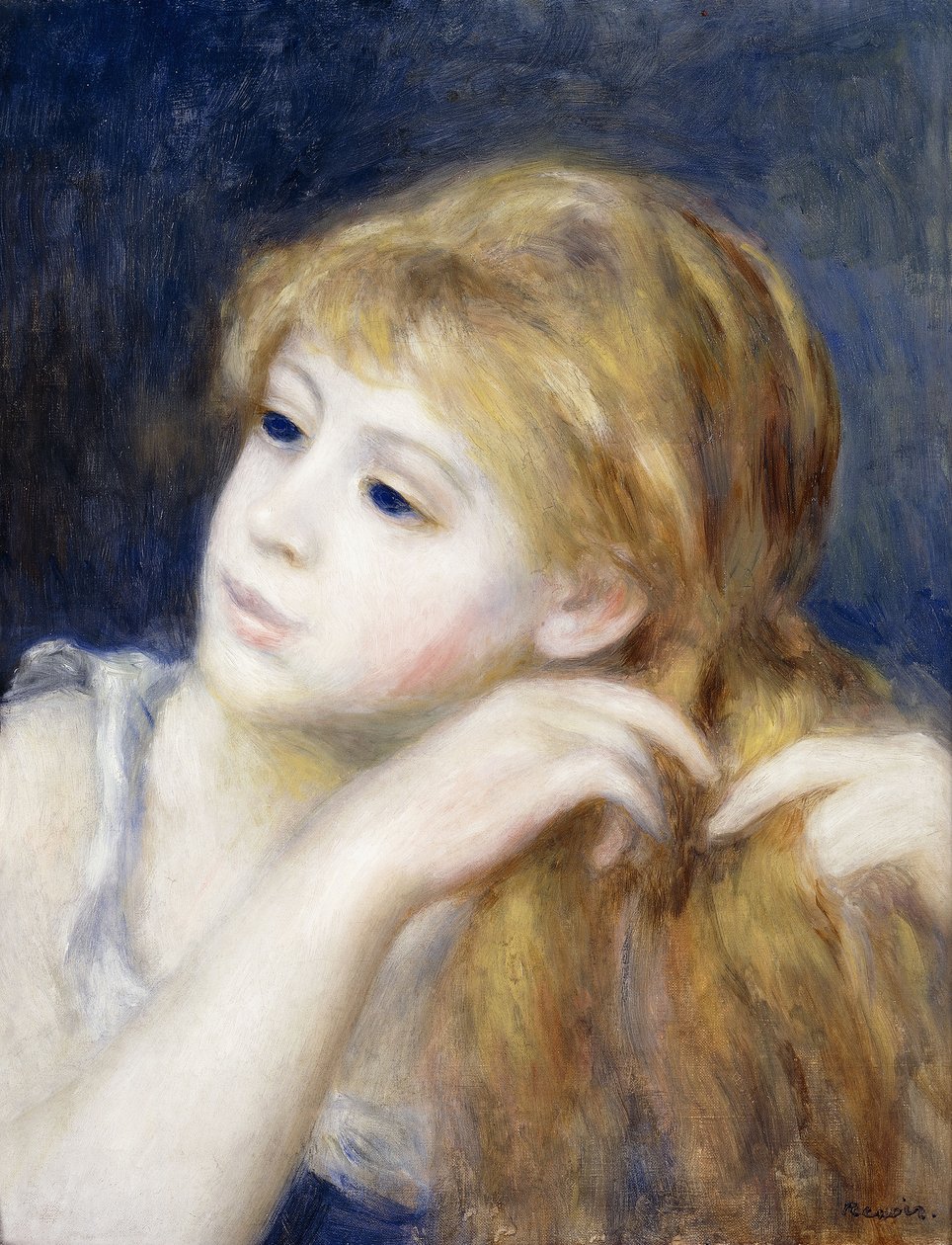 Hoofd van een jong meisje, 1890 door Pierre Auguste Renoir