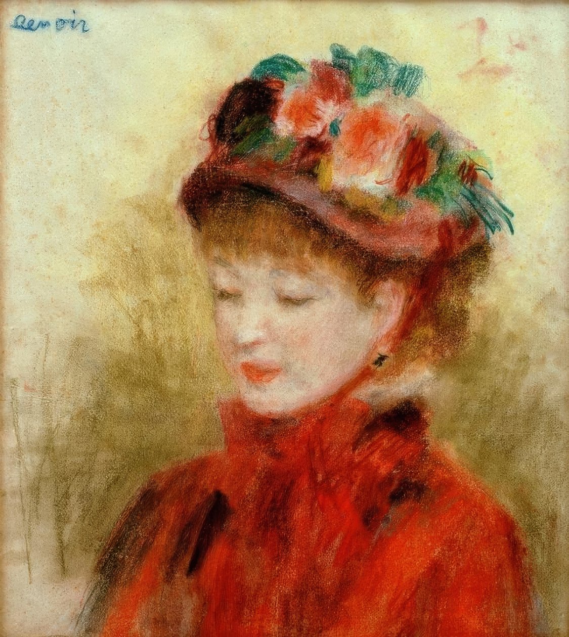 Jonge Vrouw met Hoed met Bloemen door Pierre Auguste Renoir