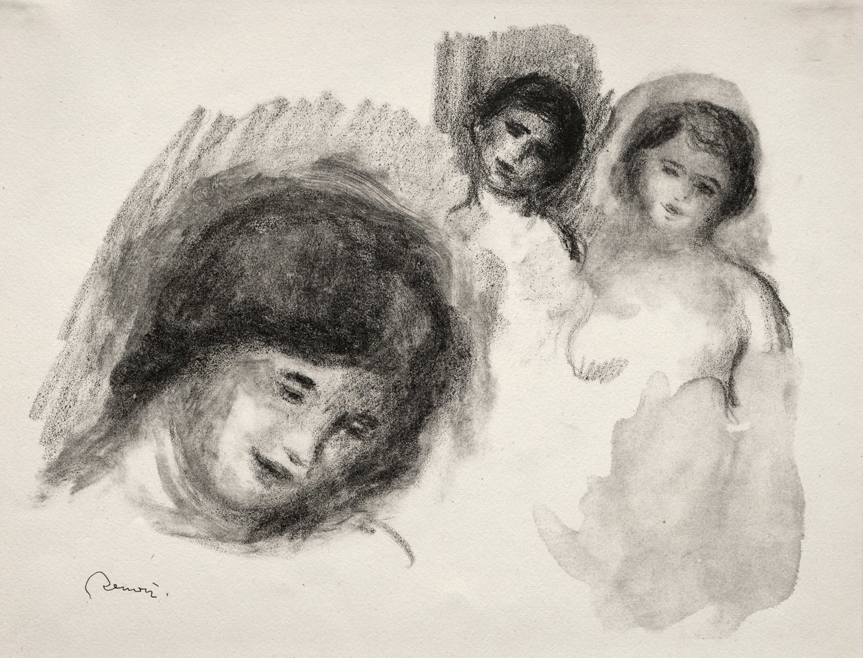 De Steen met drie schetsen door Pierre Auguste Renoir