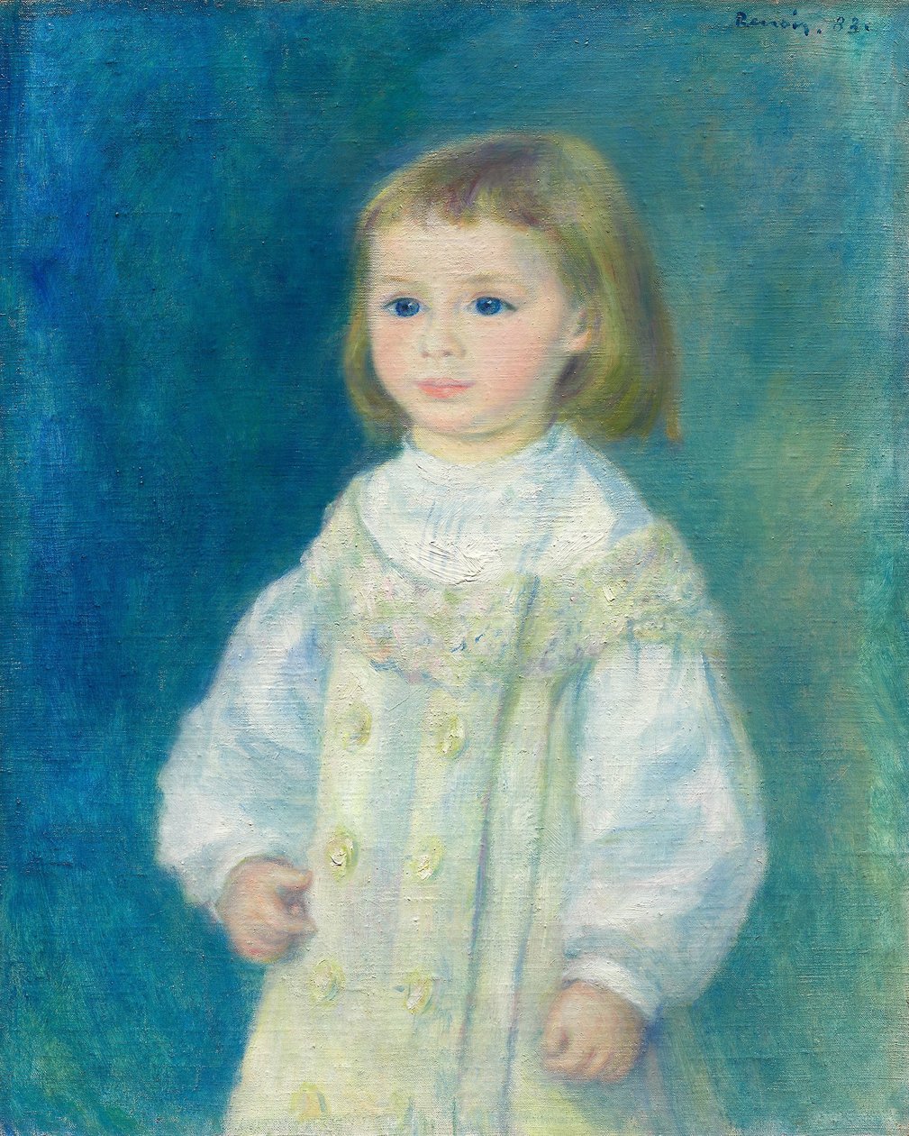 Lucie Berard (Kind in Wit) door Pierre Auguste Renoir