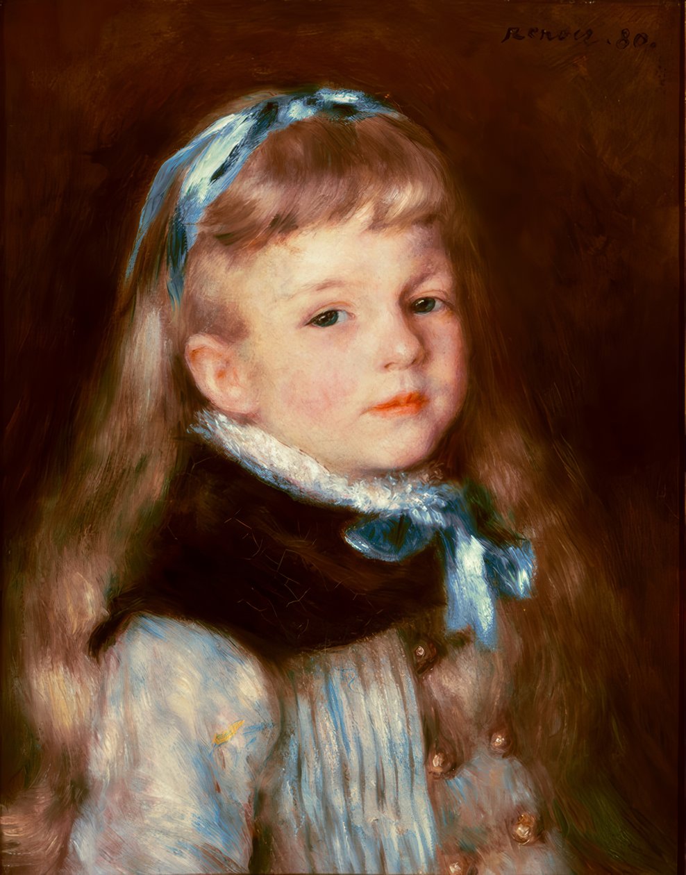 Juffrouw Grimprel met blauwe lint door Pierre Auguste Renoir