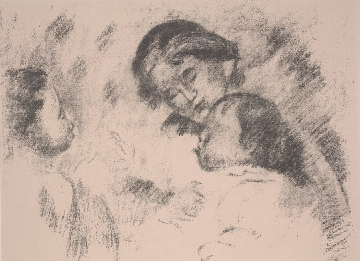 Moederschap: Gabrielle, Jean en een meisje door Pierre Auguste Renoir