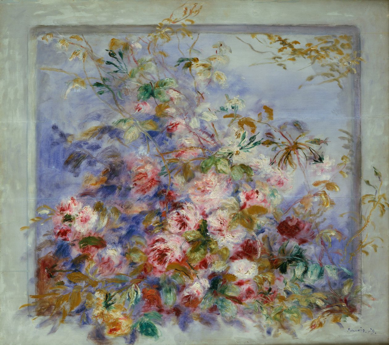 Rozen in een raam door Pierre Auguste Renoir