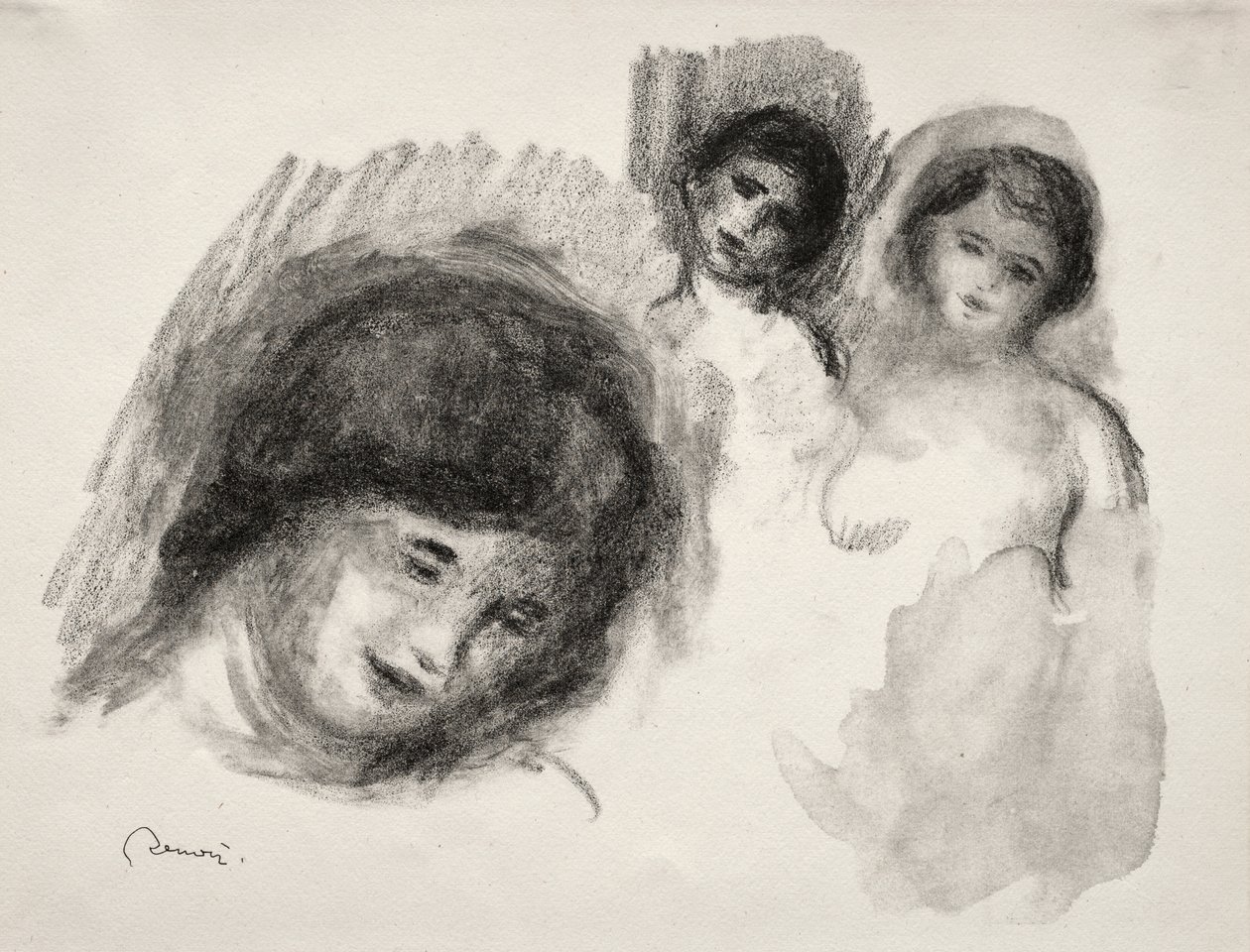 Steen met drie schetsen door Pierre Auguste Renoir