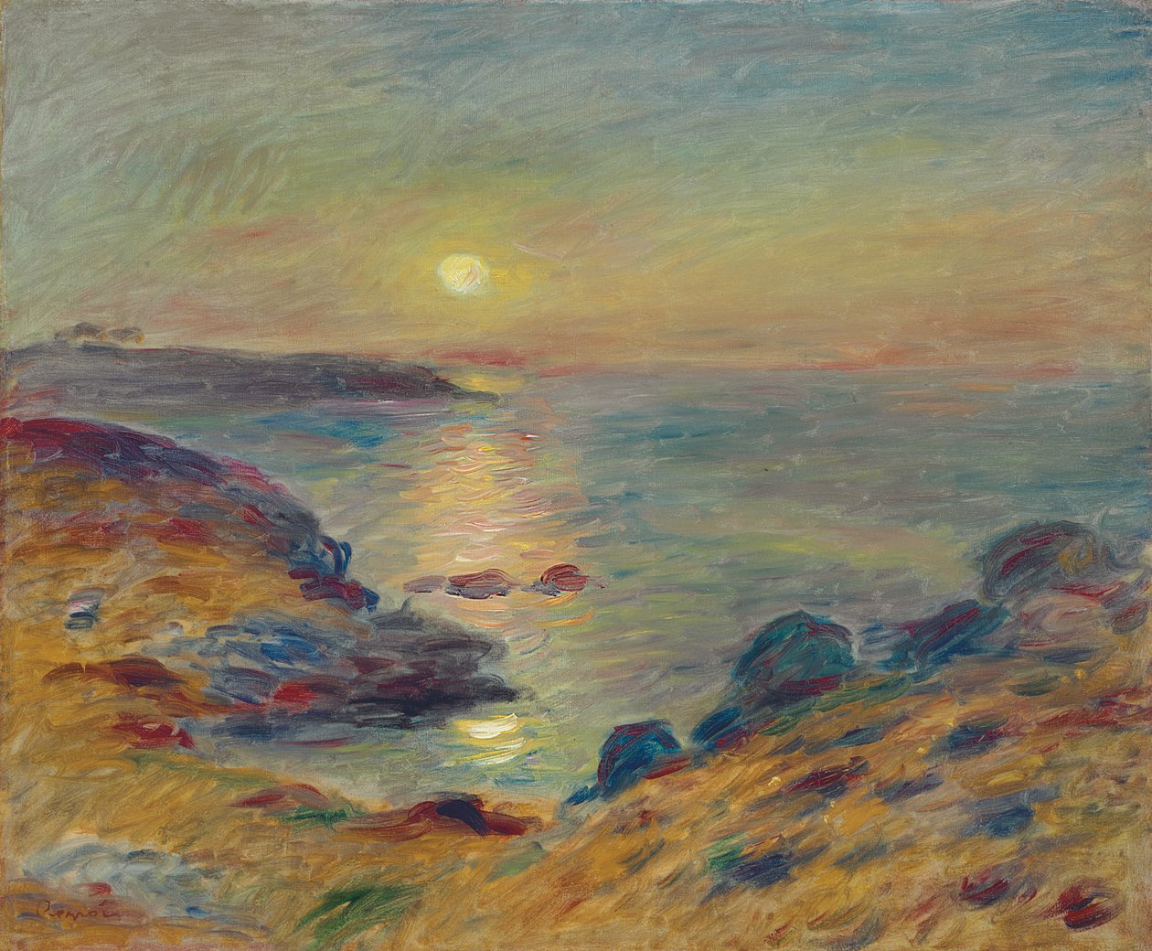 Zonsondergang bij Douarnenez, ca. 1883 door Pierre Auguste Renoir