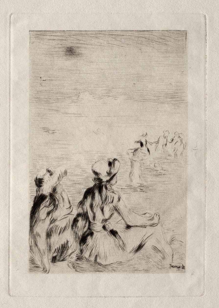 Op het strand, in Berneval door Pierre Auguste Renoir