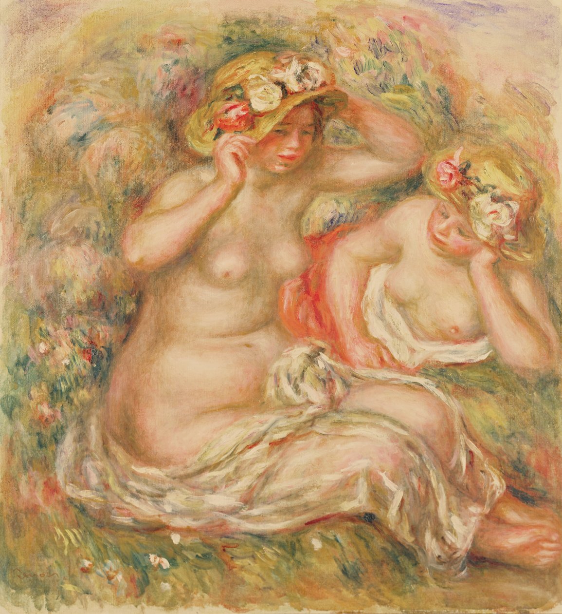 Twee naakten met hoeden door Pierre Auguste Renoir