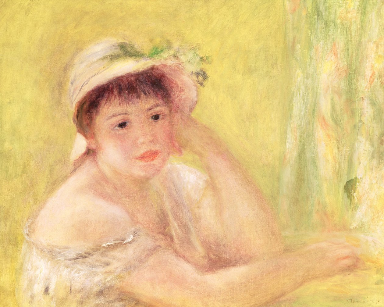 Vrouw met een strohoed, 1879 door Pierre Auguste Renoir
