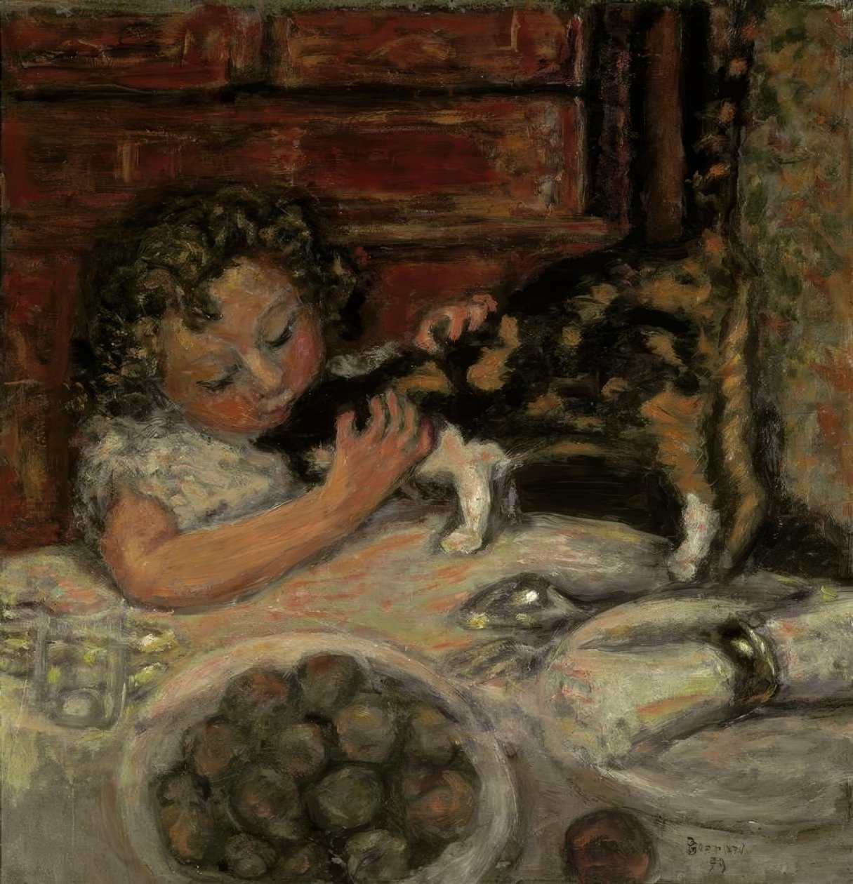 Klein meisje met kat door Pierre Bonnard