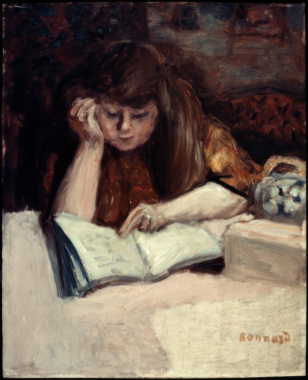 Lezende vrouw leunend door Pierre Bonnard