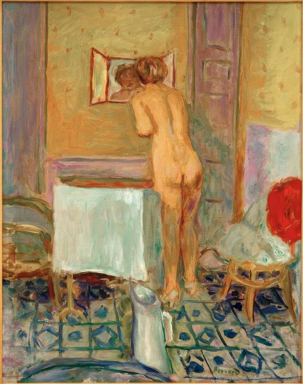 Naakt met rode Stof of Naakt bij de Toilette door Pierre Bonnard