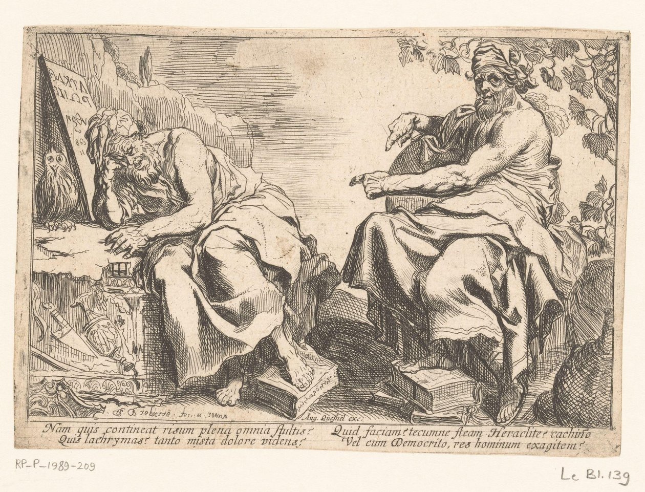 Heraclitus en Democritus door Pierre Brebiette